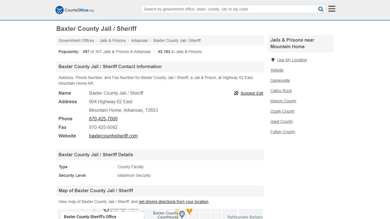 Baxter County Jail / Sheriff - Mountain Home, AR (Address, Phone, and Fax)